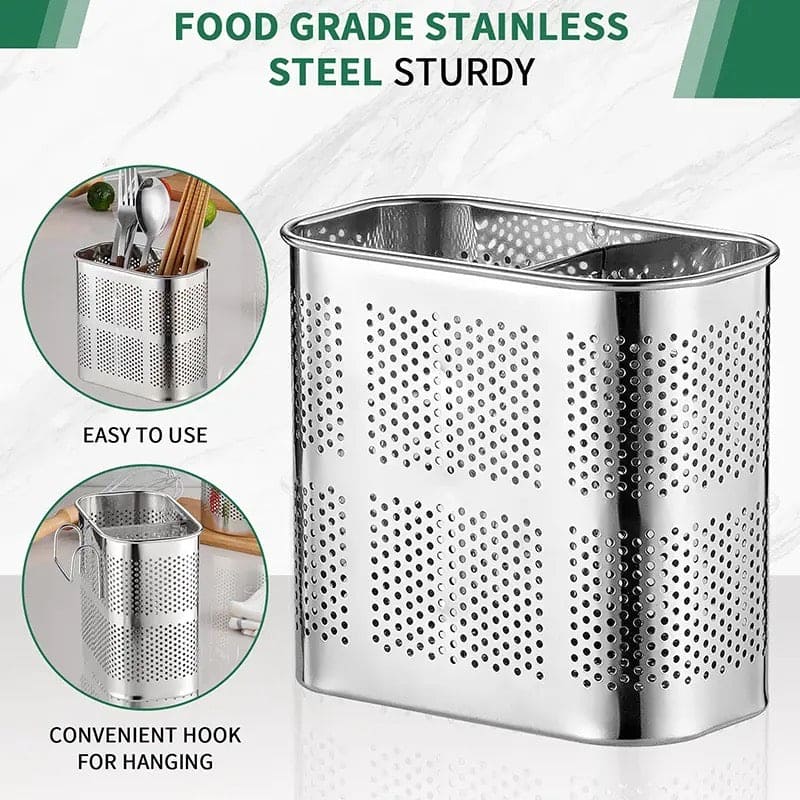 Stainless Steel Utensil Holder, Kitchen Wall Hanging Steel Cutlery Holder Organizer Rack, Multifunctional Chopstick Basket, Silverware Caddy Cutlery Rack, Drying Rack Basket Holder with Hooks Stainless Steel Utensil Holder, Kitchen Wall Hanging Steel Cutlery Holder Organizer Rack, Multifunctional Chopstick Basket, Silverware Caddy Cutlery Rack, Drying Rack Basket Holder with Hooks